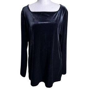 Ann Taylor Women's Top Tunic Black Velvet Long Sleeve‎ Pullover Size M
